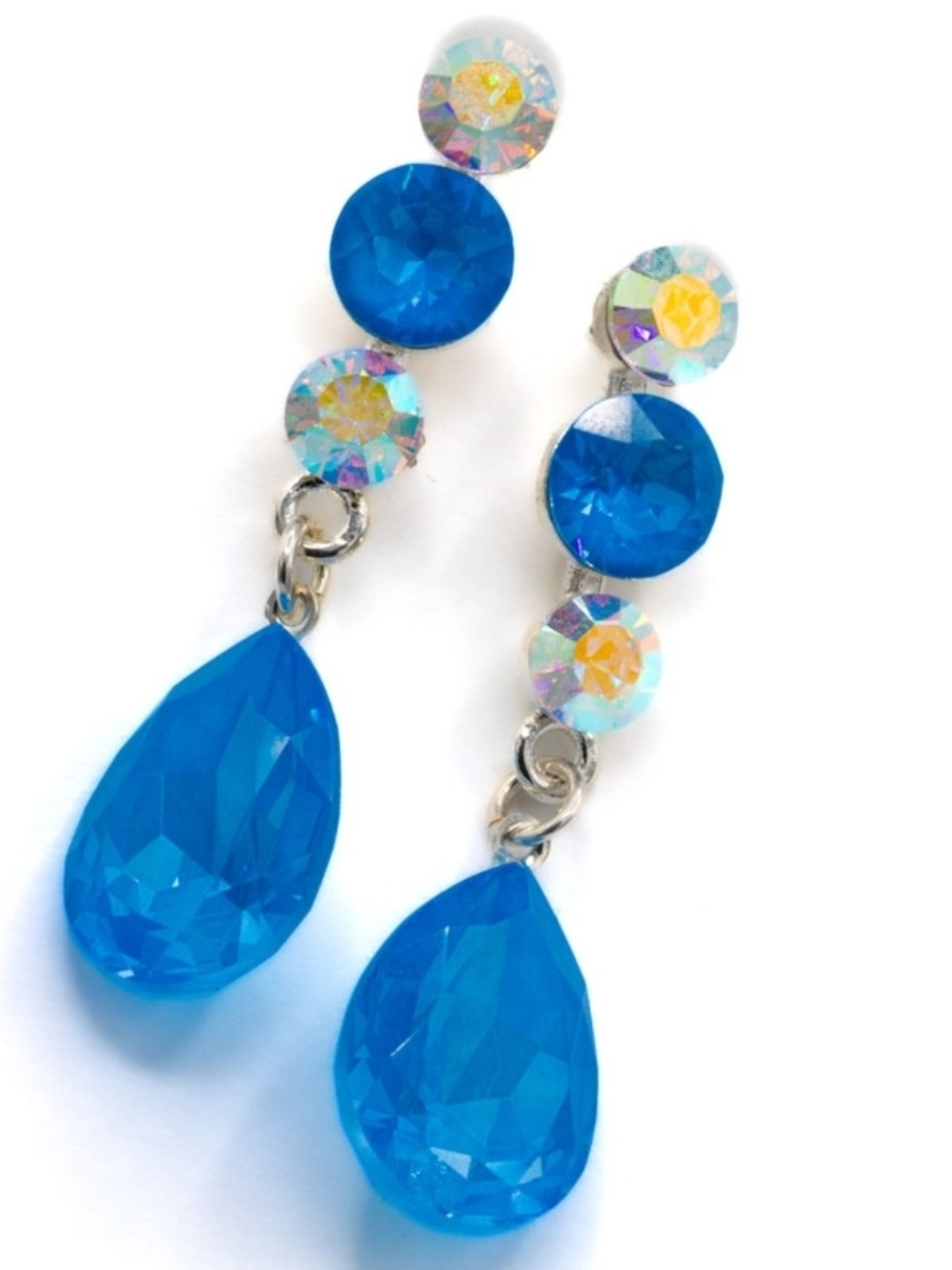 Bright Blue Teardrop Crystal Dangle Earrings - Women Jewelry